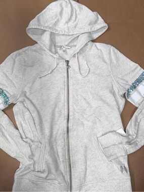 Victoria's Secret Light Gray Zip-Up Hoodie with Sequin Sleeve Detail